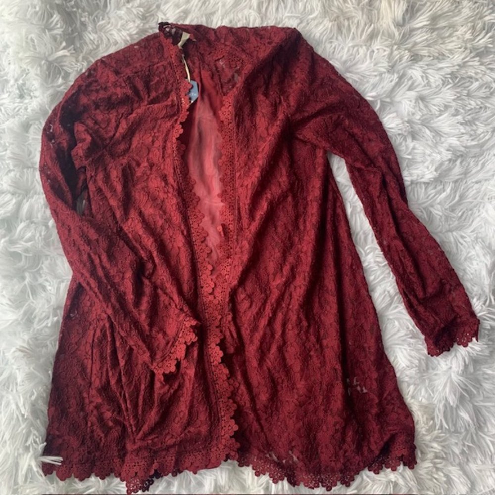 Pinkblush Burgundy Lace Kimono Cargidan NWT